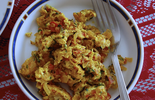 Unda bhurjis prepared by hostess in Mumbai.